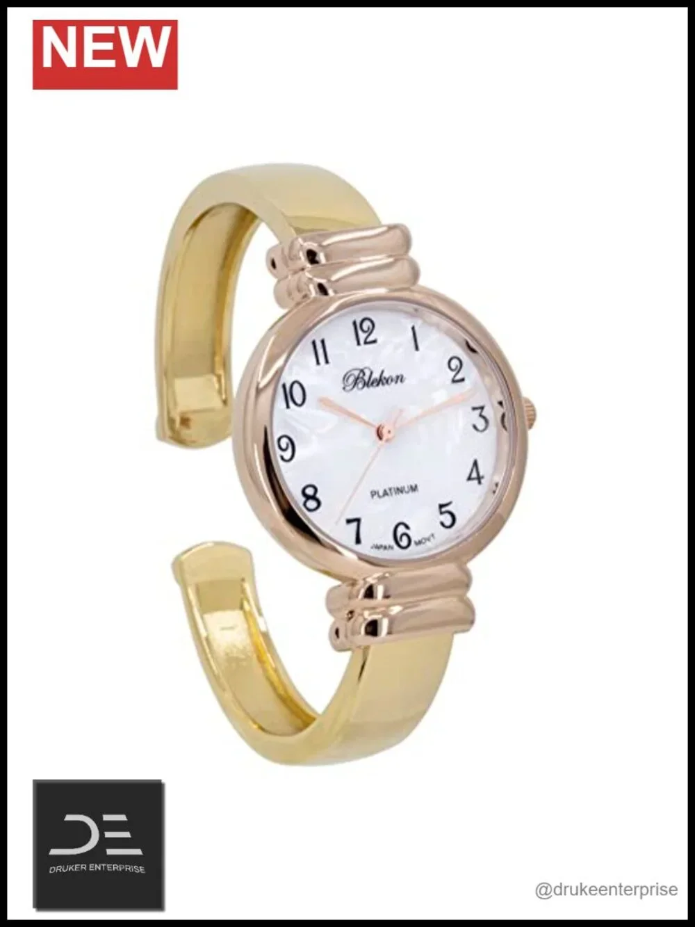 Mother of Pearl Cuff Bracelet Watch Japanese Quartz Metal Bangle